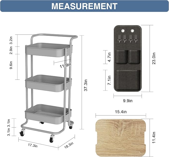 DTK 3 Tier Metal Utility Rolling Cart - Image 7