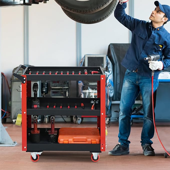 3 Tier Rolling Tool Cart on Wheels, 660LBS Load Capacity Heavy Duty Utility - Image 5
