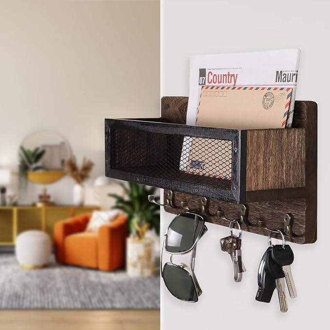 ADIIL Mail and Key Holder for Wall Decorative, Wooden Wall Mount Key Rack - Image 2