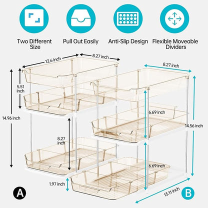 Delamu 2 Pack 3-Tier Bathroom Under Sink Organizers and Storage, Pull Out Clear - Image 2