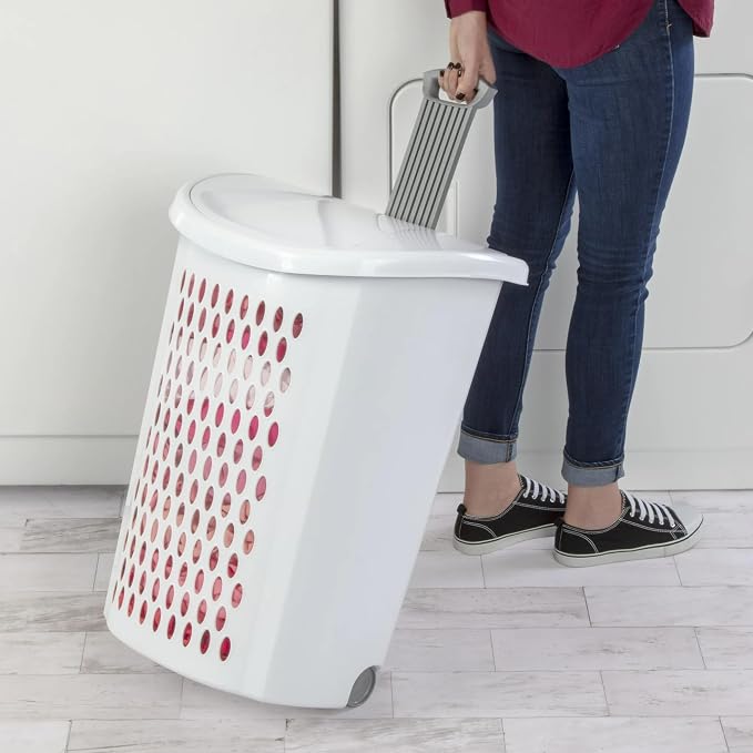 The White Wheeled Plastic Laundry Hamper – Adult-Sized Rolling Basket - Image 3