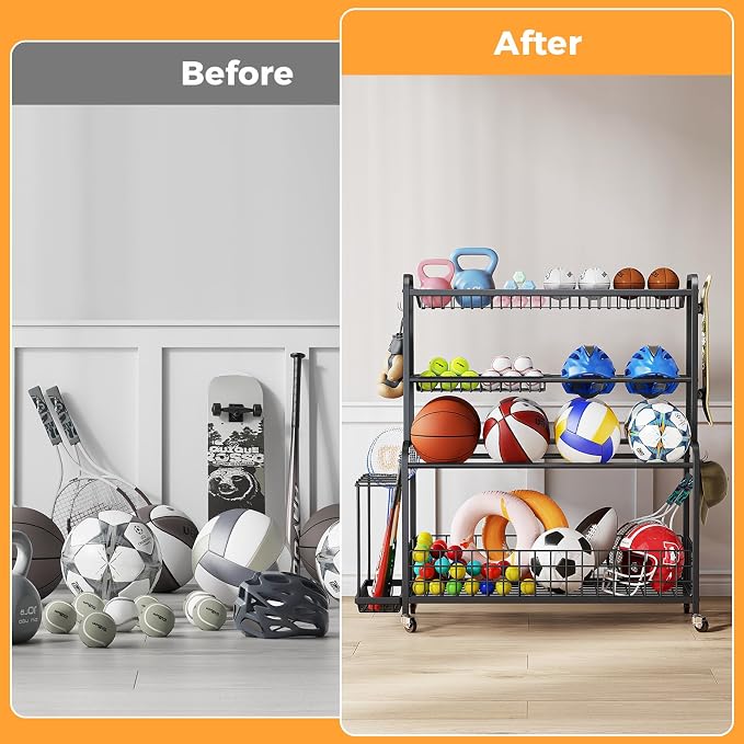 VOPEAK Oversized Sports Equipment Organizer, 4 Layers Rolling Ball Storage Rack - Image 8