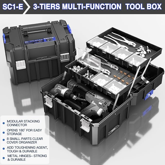 5 Tier Stackable Tool Box with Wheels, Rolling Tool Box with Drawers, Modular - Image 5