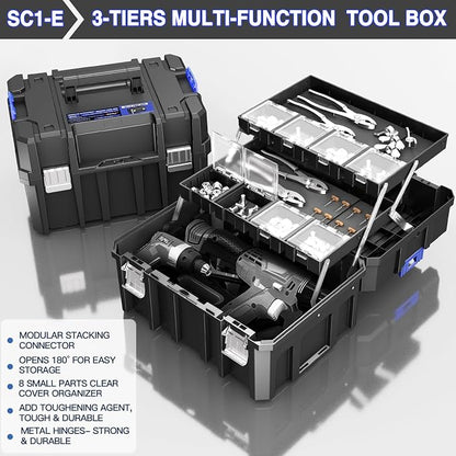 5 Tier Stackable Tool Box with Wheels, Rolling Tool Box with Drawers, Modular - Image 5