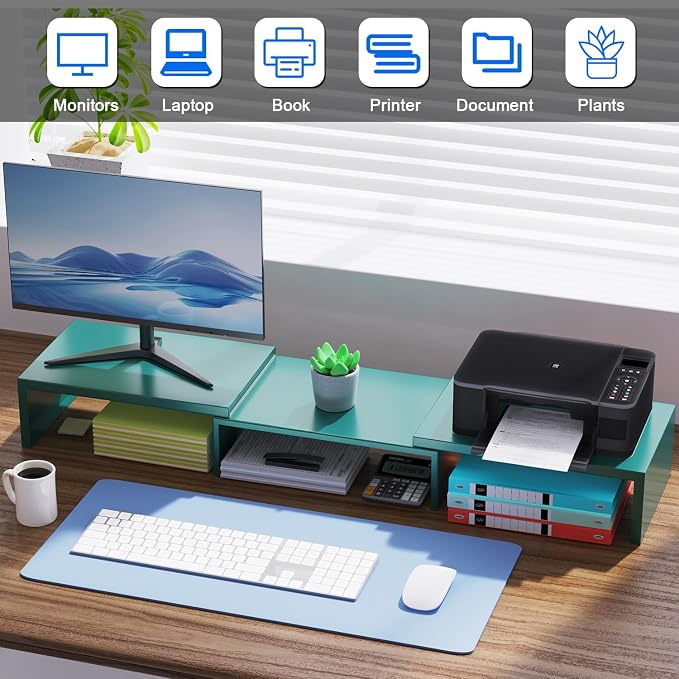 Dual Monitor Stand for Desk, Metal Computer Stand, Desk Shelf Riser, Desktop - Image 4