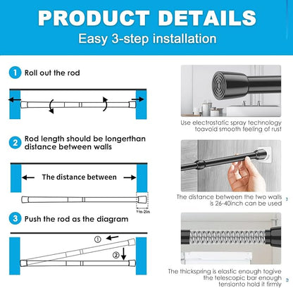 MEXAU 1Pack Spring Tension Curtain Rod 26-39 inch Black Small Tension Rod | - Image 6