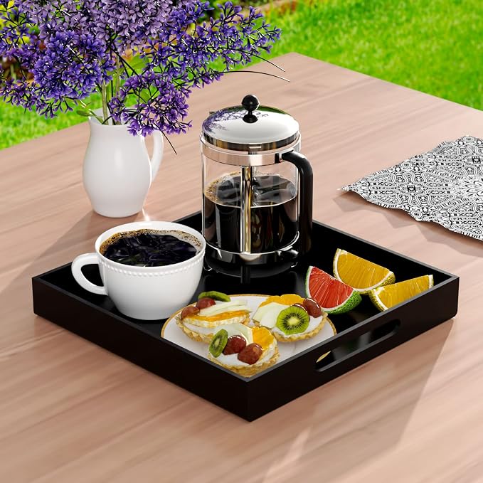 NIUBEE Acrylic Serving Tray 12x12 Inches -Spill Proof- Decorative Tray Organiser - Image 2