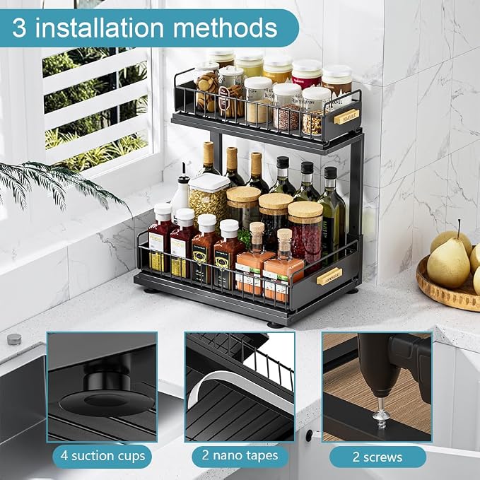 Under Sink Organizer Kitchen, 2 Tier Under Sink Organizers and Storage - Image 2