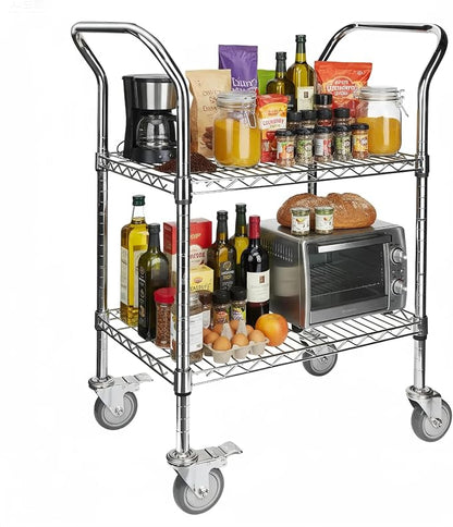 Northsky 2-Shelf Wire Utility Cart on Wheels, Chrome Finish Rolling Metal by NorthSky