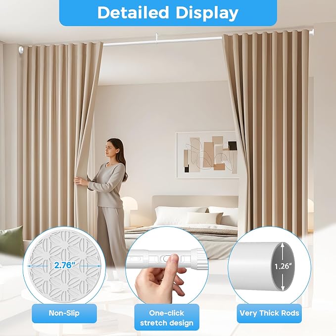 AIZESI 41-67 Inch Heavy Duty Tension Curtain Rod - Image 6