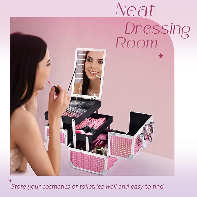 Joligrace Makeup Train Case Makeup Case Organizer Portable Cosmetic Box Storage - Image 6