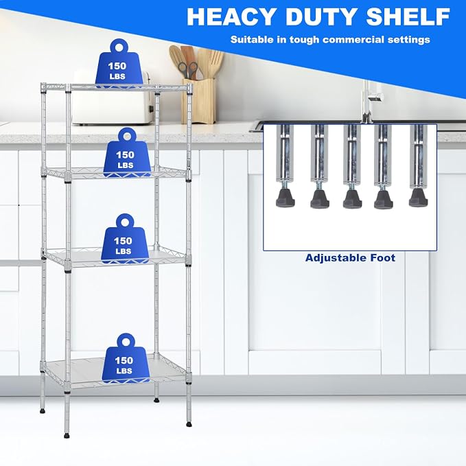 PayLessHere | 4-Tier Wire Shelf | 18"x12"x44" | Chrome | Adjustable Racks | - Image 3