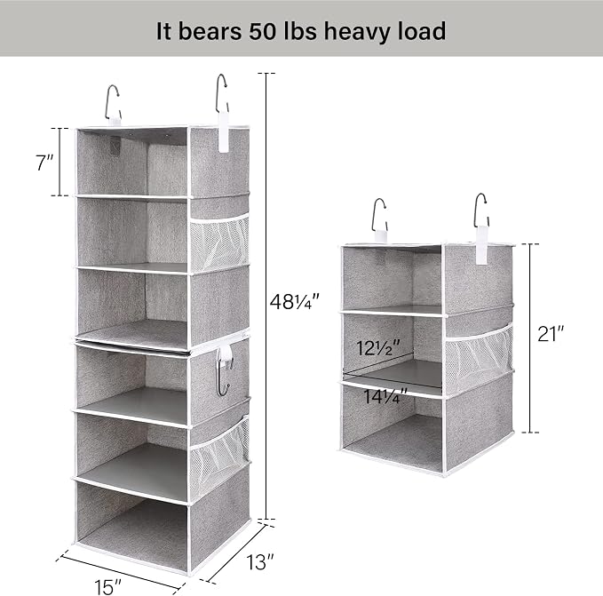 StorageWorks 6-Shelf Jumbo Closet Organizers, Two 3-Shelf Separable Hanging - Image 3