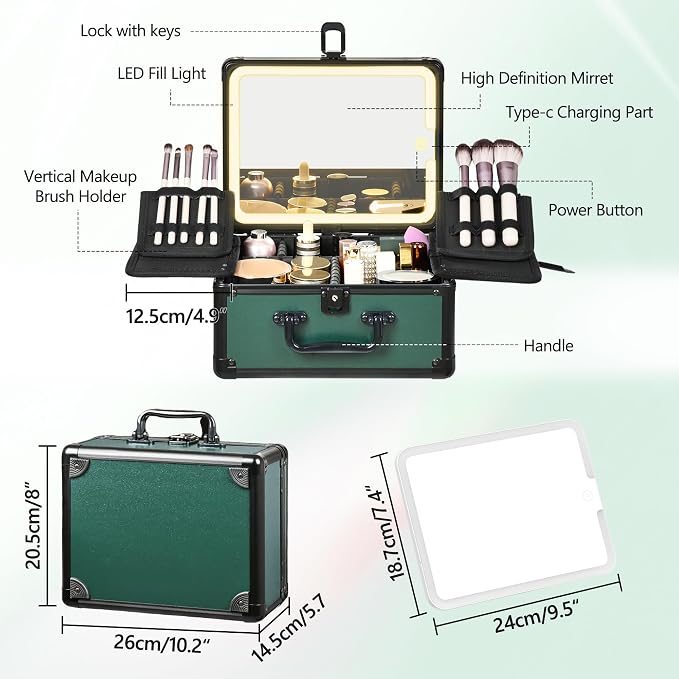 Makeup Case with Lighted Mirror, Makeup Box Organizer with Detachable LED Mirror - Image 4