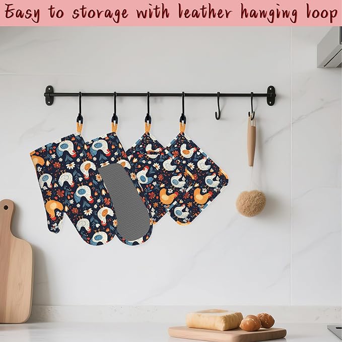Cute Roosters Hens Chicks Heat-Resistant Silicone Oven Mitts and Pot Holders - Image 5