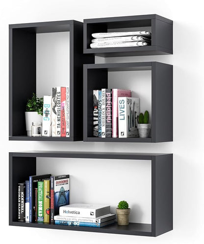 Wall Mount Shelf Set of 4, Floating Cube Shelves by Kaboon