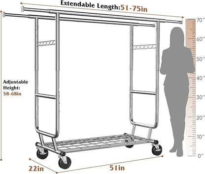Raybee Clothes Rack Load 630LBS, Heavy Duty Clothes Rack, Rolling Clothing Racks - Image 9