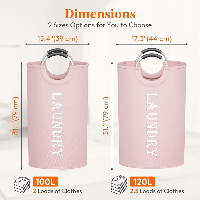 Lifewit 100L 2-Pack Large Laundry Basket, Collapsible Laundry Hamper - Image 2