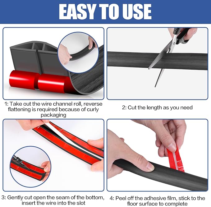 Floor Cord Cover Self Adhesive Cord Hider, 10FT Cable Management, Extension - Image 8