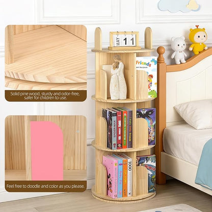 Kryonix 5 Tier Rotating Bookshelf, 360° Spinning Solid Pine Wood Bookcase | - Image 6