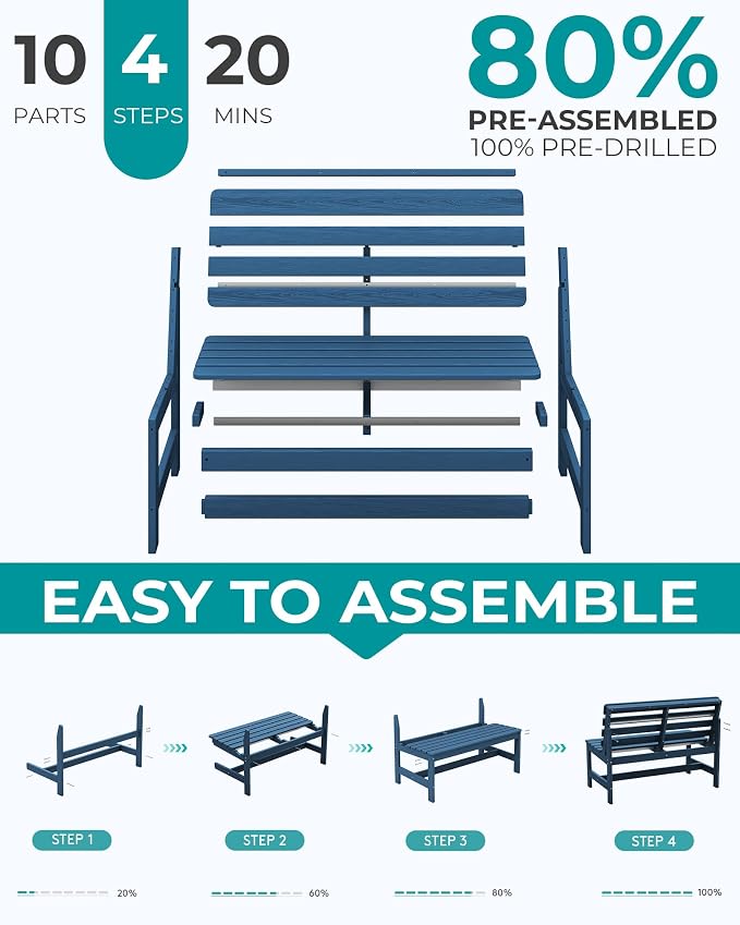 SERWALL Armless Outdoor Bench, All Weather HDPE Porch Bench, 2 Pack, Suitable - Image 7