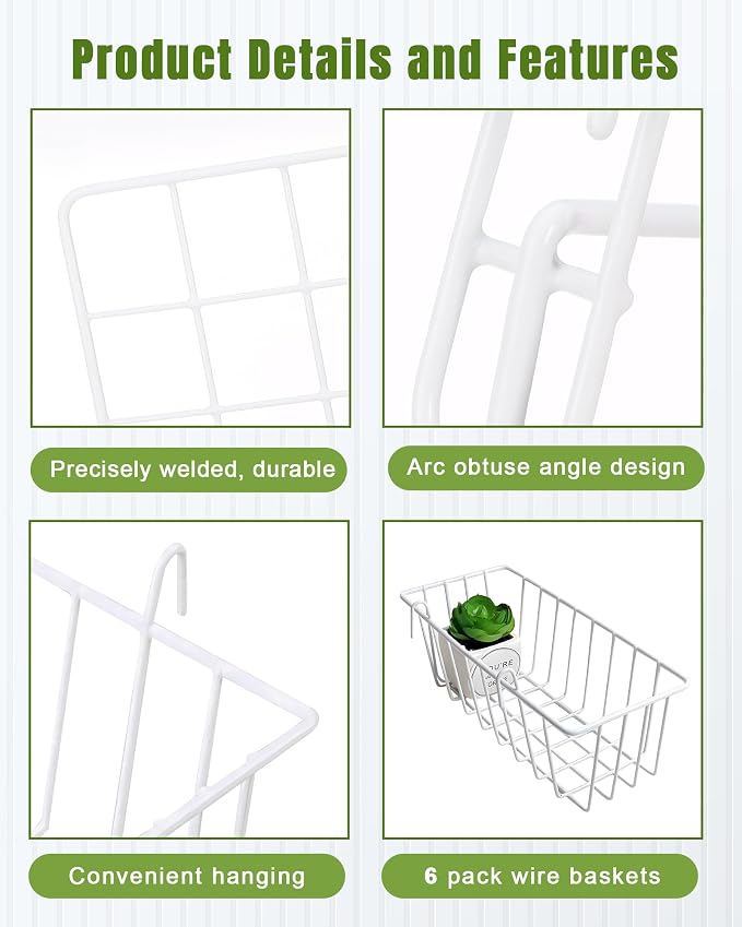 White Wall Grid Panel Hanging Wire Basket, 6 Pack | Wall Baskets - Image 8