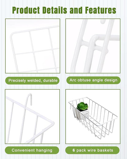 White Wall Grid Panel Hanging Wire Basket, 6 Pack | Wall Baskets - Image 8