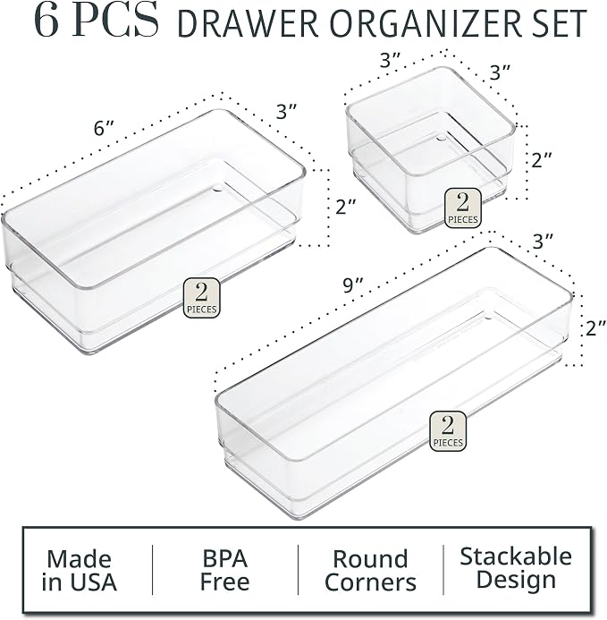STORi SimpleSort Drawer Organizer Bins 6 pc Set, Bathroom Organizers and Storage - Image 2