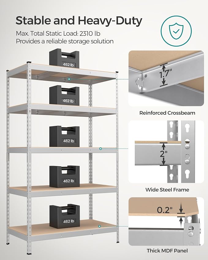 SONGMICS 5-Tier Storage Shelves, Load 2310 lb, Garage Storage, Boltless Assembly - Image 4