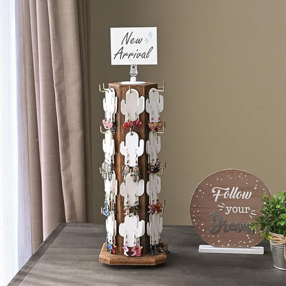 Ikee Design Free Assemble 24 Hooks Wood Hexagon 6 Sided Rotating Jewelry - Image 6