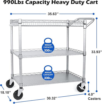 WDT 990Lbs Capacity Heavy Duty Rolling Utility Cart, NSF Rolling Carts - Image 3