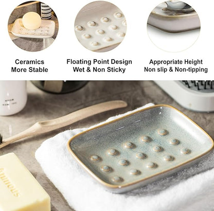 Soap Dish for Shower, Ceramic Soap Dish Non-Slip Soap Holder Bar Saver Tray for - Image 3