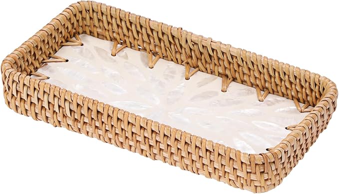 Decorative Key Basket for Entryway Small Handwoven Rattan Tray Rectangular Key - Image 9