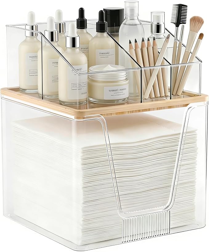 2 in 1 Disposable Facial Towel Holder and Cosmetic Organizer, Stackable Vanity by SPOSPO