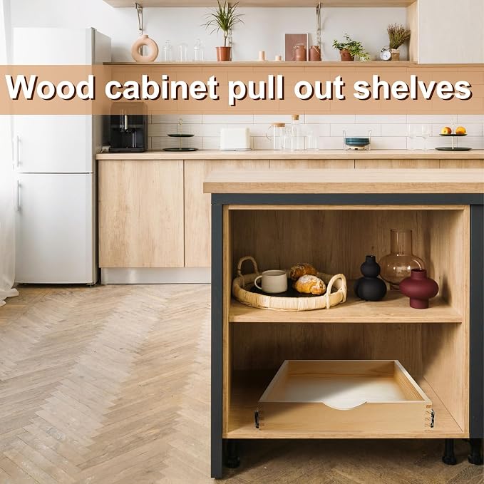 Menkxi 2 Set Pull out Tray Cabinet Organizer Wooden Pull Drawers storage Slide - Image 6