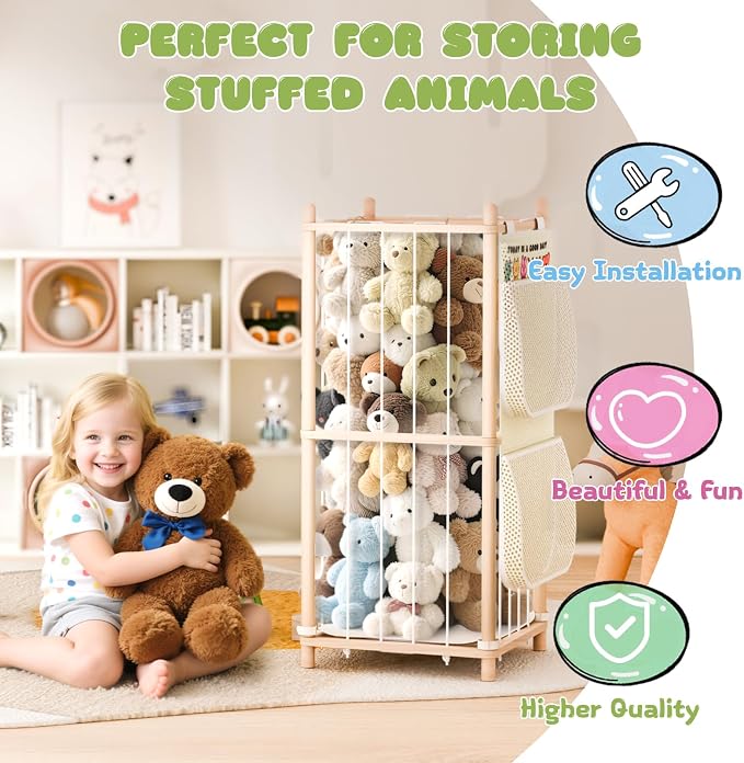 Stuffed Animal Storage & Organizer, 54 inch Tall Wooden Cute Zoo Toy Holder - Image 4
