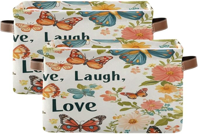 Live Laugh Love Colorful Butterfly Storage Bins Box Foldable Shelf Basket by Unknown