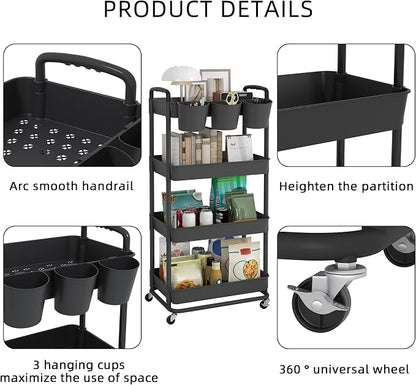 JIUYOTREE 4-Tier Plastic Rolling Storage Cart Utility Cart - Image 7