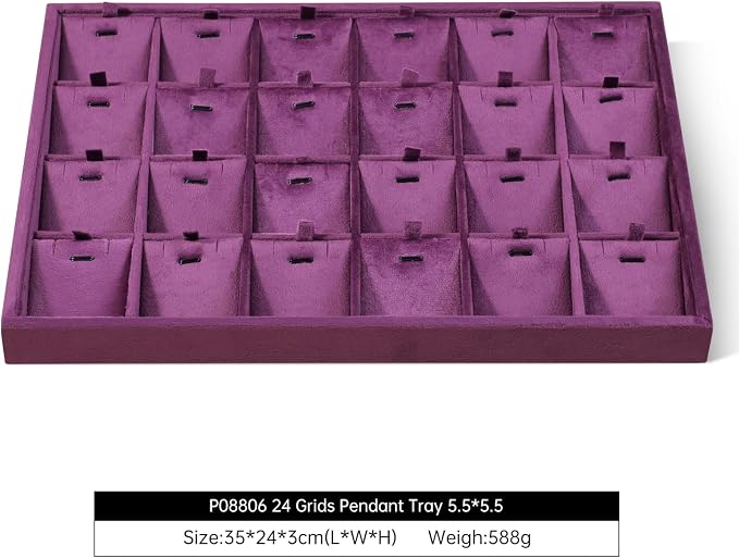 Velvet Necklace Display Tray, Stackable 24 Grid Insert Pendant Necklaces - Image 2