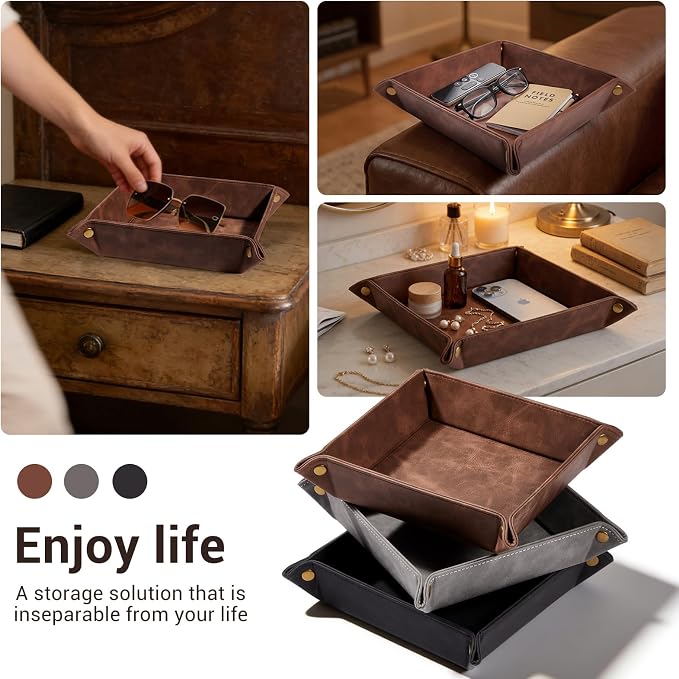 CoBak Leather Valet Tray, Premium PU Leather Catch-All Tray - Image 7