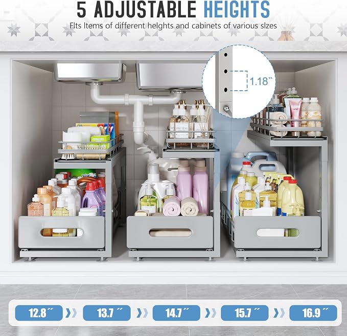 Under Sink Organizer Upgrade To Professional Rails, 2-Tier Dual Pull Out - Image 5