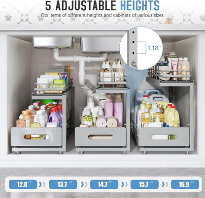 Under Sink Organizer Upgrade To Professional Rails, 2-Tier Dual Pull Out - Image 5