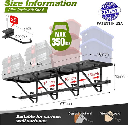 Bike Storage Rack with Shelf, Bike Wall Mount Garage Stand, Bike Hanger Storage - Image 6