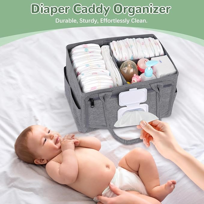 Volnamal Diaper Caddy with Wipe Dispenser One-Handed Access, Portable Car - Image 6