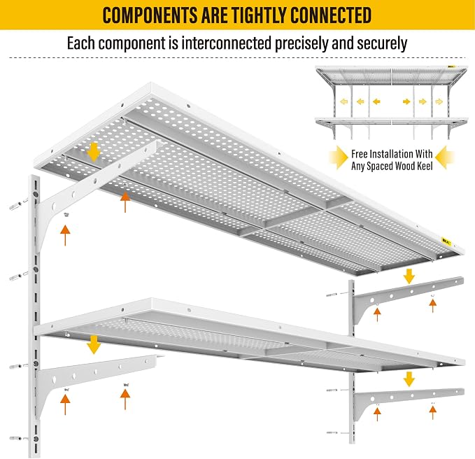 2-Pack 2 Tier 1.3x4ft Garage Shelving Wall Mounted, 15.6x48inch per Shelf - Image 5