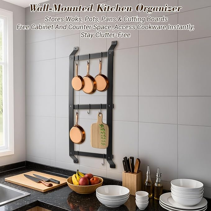 MorningRo 37” Pot and Pan Hanging Rack Wall Mounted, 3 Tier Iron Vertical - Image 4