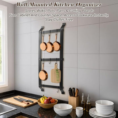 MorningRo 37” Pot and Pan Hanging Rack Wall Mounted, 3 Tier Iron Vertical - Image 4