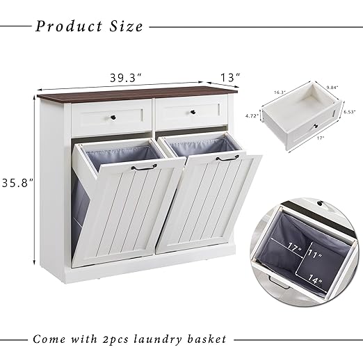 Double Tilt Out Trash Cabinet, 20 Gallon Farmhouse Laundry Hamper Cabinet - Image 2