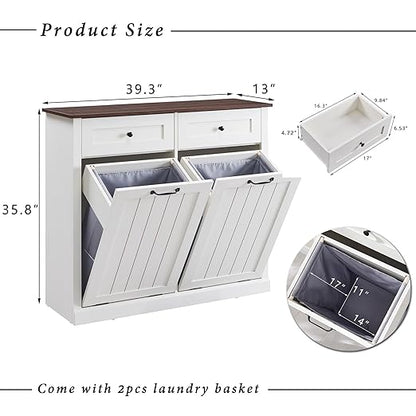 Double Tilt Out Trash Cabinet, 20 Gallon Farmhouse Laundry Hamper Cabinet - Image 2