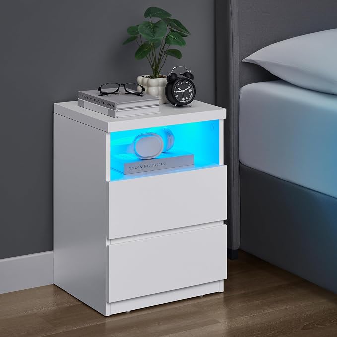 VASAGLE Nightstand with Adjustable LED Light, Bedside Table with Drawers - Image 2